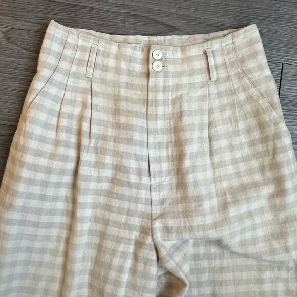 Vtg 90s Paul Harris Design Cream Checkered Gingham Linen Blend Trousers Size 4 - Picture 2 of 6